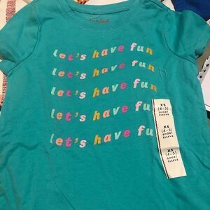 NWT Cat & Jack girls XS let’s have fun turquoise